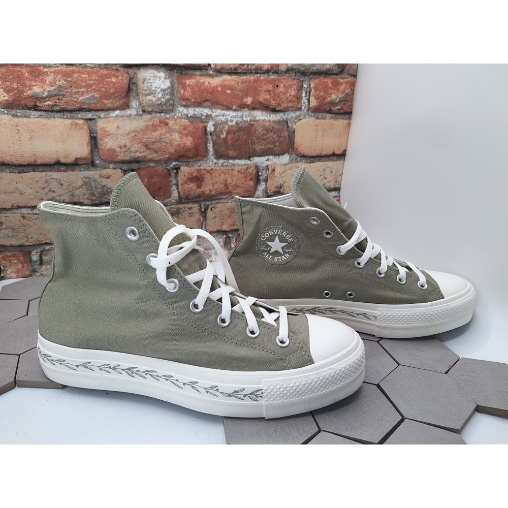 Converse Chuck Taylor All Star Lift Hi Olive Green Floral Platform Shoes Sz 11